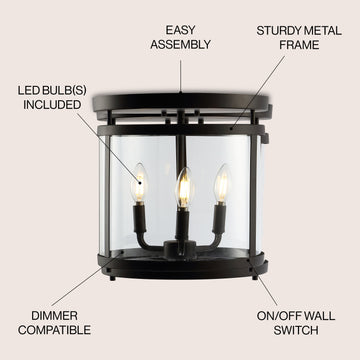 Ciel Simple Farmhouse 12.5" Metal/Glass Rustic Vintage LED Flush Mount - JONATHAN Y